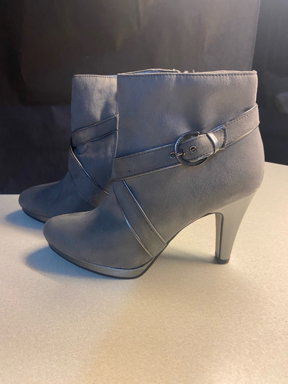 Christian Siriano Gray Suede Ankle Booties with Buckle Strap